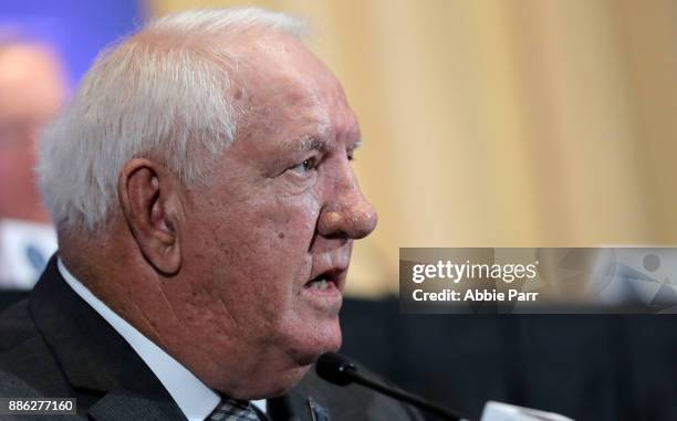 Danny Ford speaks among the 2017 College Football Hall of Fame Class during the press conference for the 60th NFF Anual Awards Ceremony at New York...