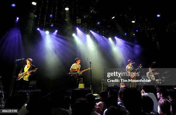 Chris Taylor, Daniel Rossen, Ed Droste, and Christopher Bear of Grizzly Bear perform in support of the bands' Veckatimest release at The Fillmore on...