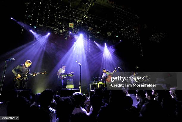 Chris Taylor, Daniel Rossen, Ed Droste, and Christopher Bear of Grizzly Bear perform in support of the bands' Veckatimest release at The Fillmore on...