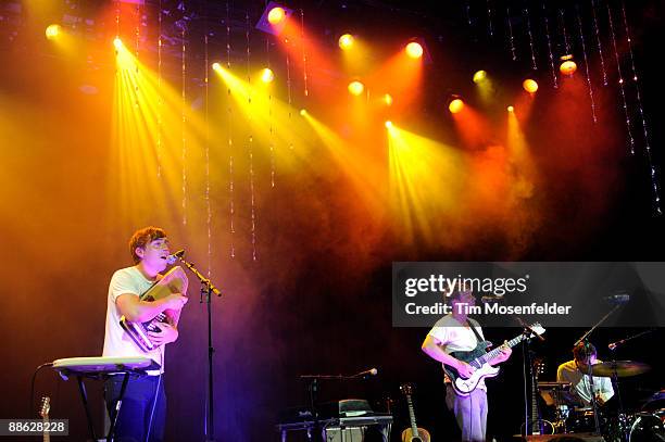Ed Droste, Daniel Rossen and Christopher Bear of Grizzly Bear perform in support of the band's 'Veckatimest' release at The Fillmore on June 21, 2009...