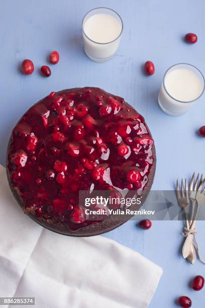 high angle close-up of fruit cake - raspberry syrup stock pictures, royalty-free photos & images