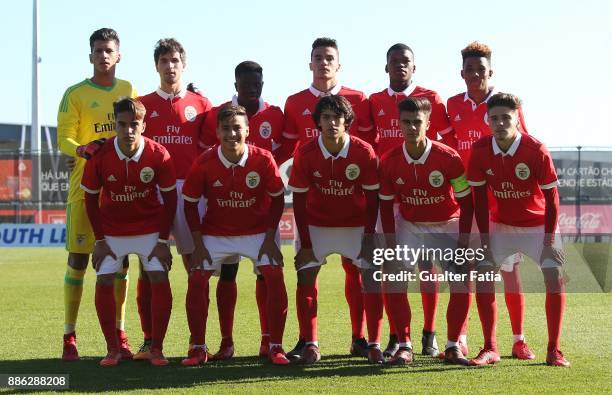 Benfica players pose for a team photo before the start of the UEFA Youth League match between SL Benfica and FC Basel at Caixa Futebol Campus on...