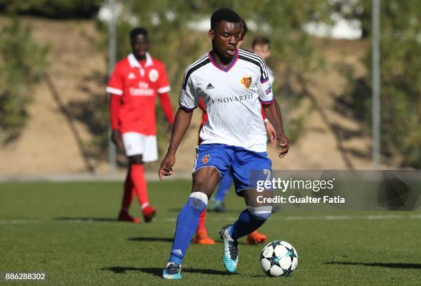Basel forward Afimico Pululu from France in action during the UEFA Youth League match between SL Benfica and FC Basel at Caixa Futebol Campus on...