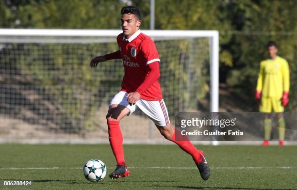 Benfica defender Pedro Alvaro from Portugal in action during the UEFA Youth League match between SL Benfica and FC Basel at Caixa Futebol Campus on...