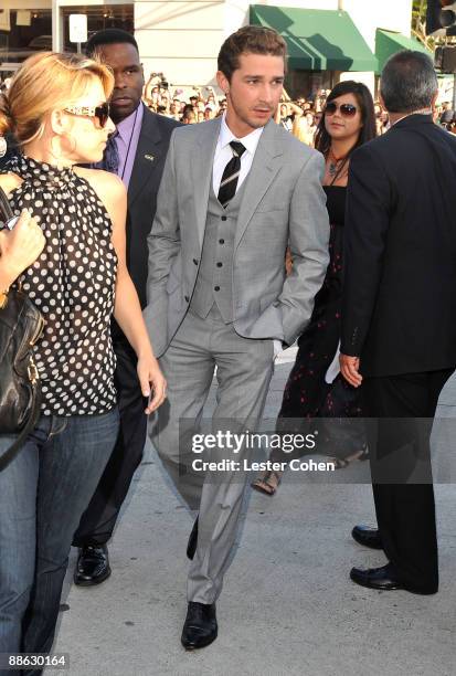 Actor Shia LaBeouf arrives on the red carpet of the 2009 Los Angeles Film Festival's premiere of "Transformers: Revenge of the Fallen" held at the...