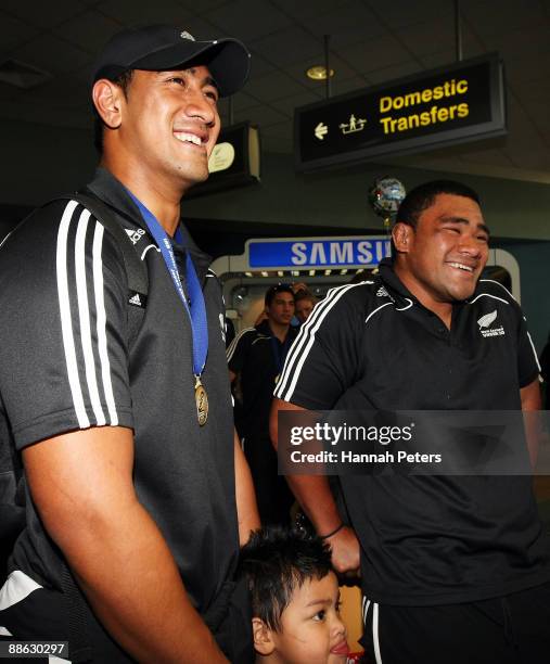 Daniel Faleafa and Latu Talakai of the New Zealand Under 20 team return home from the IRB Junior World Championship in Japan at Auckland...