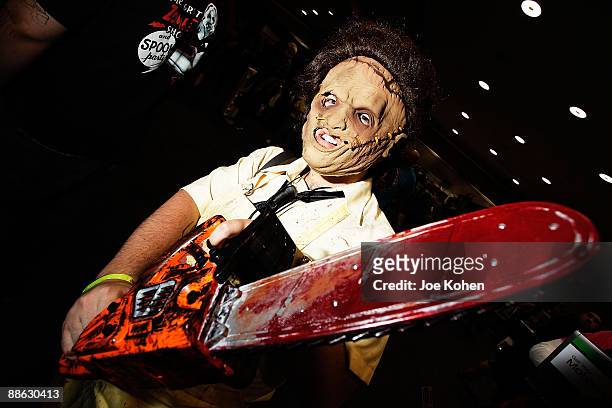 Fangoria convention visitor dressed as The Texas Chainsaw Massacre attends Fangoria's New York Weekend of Horrors 2009 at The Javits Center on June...