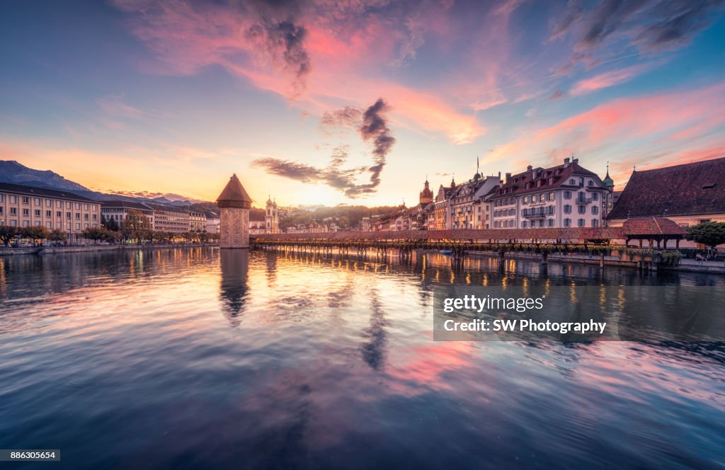 Chapel Bridge in Lucerne city, Switzerland