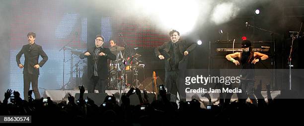 Emmanuel del Real, Joselo, Kike y Ruben Albarran during the concert of the group Cafe Tacuba, celebrating 20 years of career at the Monumental Plaza...
