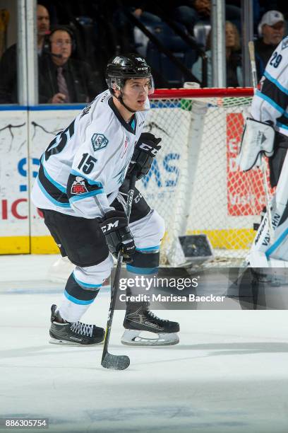 Martin Bodak of the Kootenay Ice skates against the Kelowna Rockets on December 2, 2017 at Prospera Place in Kelowna, British Columbia, Canada.