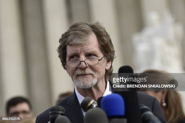 Jack Phillips, owner of "Masterpiece Cakeshop" in Lakewood, Colorado speaks outside the US Supreme Court as Masterpiece Cakeshop vs. Colorado Civil...