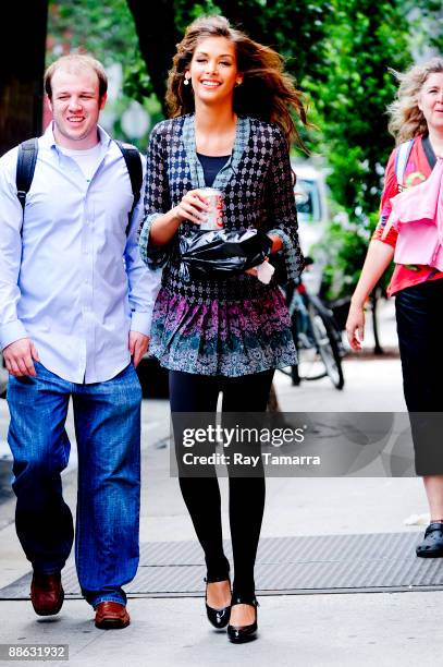 Miss Universe 2008 Dayana Mendoza leaves a commercial film shoot set in the West Village on June 22, 2009 in New York City.