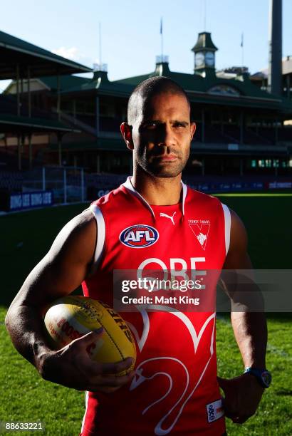 Michael O'Loughlin poses after announcing his retirement during a Sydney Swans AFL Press Conference at the Sydney Cricket Ground on June 23, 2009 in...