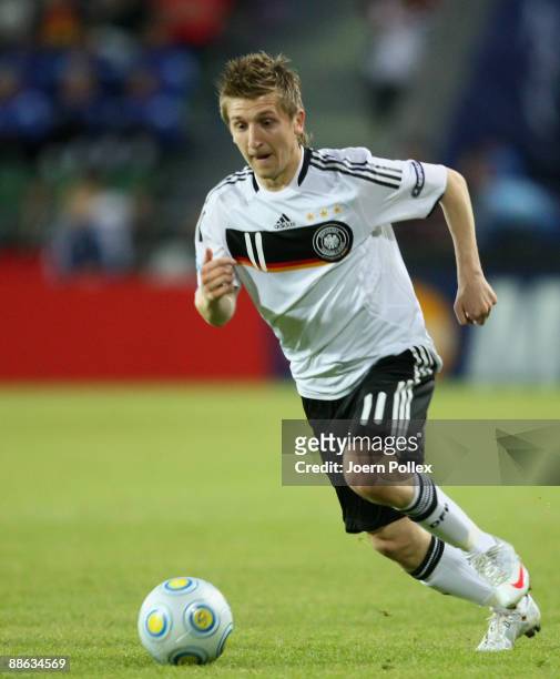 Marko Marin of Germany controls the ball during the UEFA U21 Championship Group B match between Germany and England at the Oerjans vall stadium on...