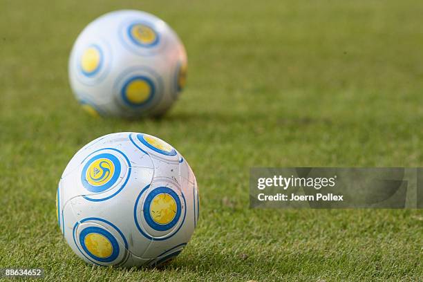 The official ball of the UEFA European U21 Championships is seen during the UEFA U21 Championship Group B match between Germany and England at the...