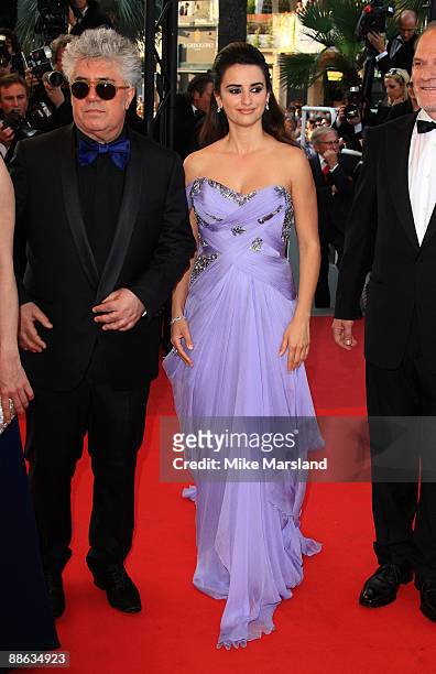 Director Pedro Almodovar and actress Penelope Cruz attend the 'Broken Embraces' Premiere at the Grand Theatre Lumiere during the 62nd Annual Cannes...