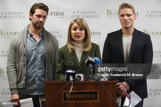 Attorney Lisa Bloom speaks during a press conference with her clients, models Mark Ricketson and Jason Boyce, who are accusing photographer Bruce...