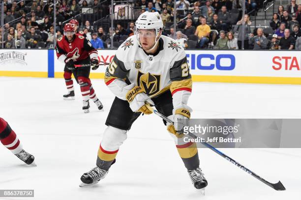 Stefan Matteau of the Vegas Golden Knights skates against the Arizona Coyotes during the game at T-Mobile Arena on December 3, 2017 in Las Vegas,...