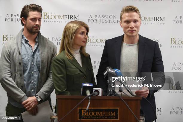 Model Jason Boyce speaks during a press conference with his attorney Lisa Bloom and model Mark Ricketson, both men are accusing photographer Bruce...