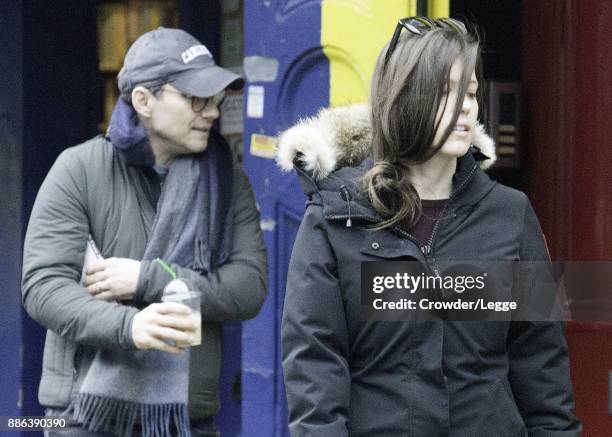 Christian Slater and Brittany Lopez seen in Primrose Hill on December 5, 2017 in London, England.