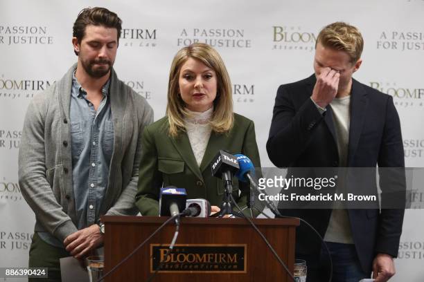 Attorney Lisa Bloom speaks during a press conference with her clients, models Mark Ricketson and Jason Boyce, who are accusing photographer Bruce...