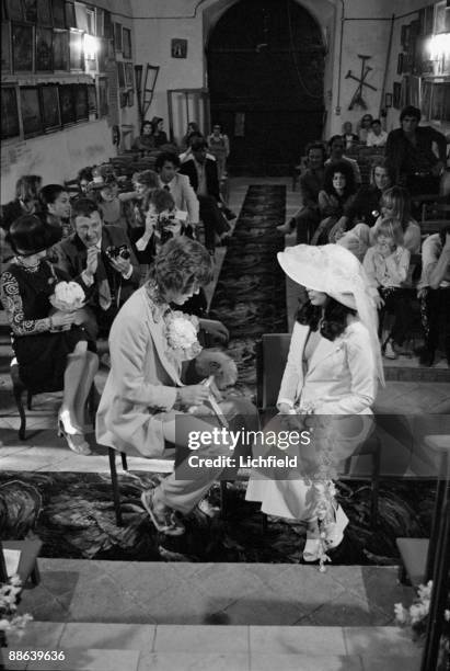 British rock musician Mick Jagger and Nicaraguan model, actress and human rights advocate Bianca Pérez-Mora Macías during their Wedding Ceremony in...