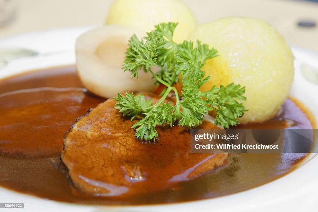 Sauerbraten, marinated beef with dumblings