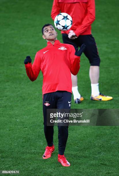 Pedro Rocha Neves of Spartak Moskva in action during a training session at Anfield on December 5, 2017 in Liverpool, England.