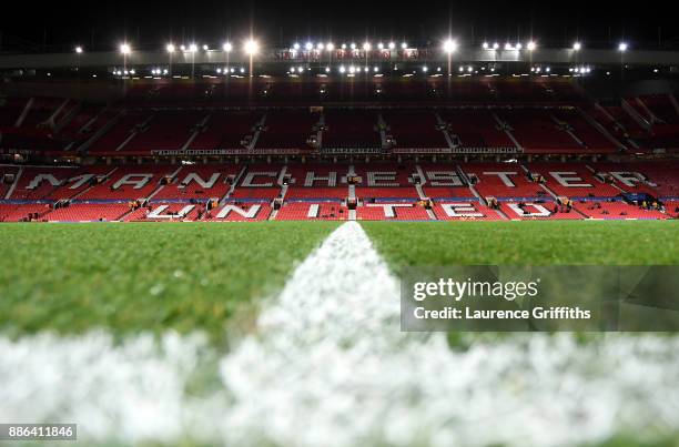 General view inside the stadium prior to the UEFA Champions League group A match between Manchester United and CSKA Moskva at Old Trafford on...