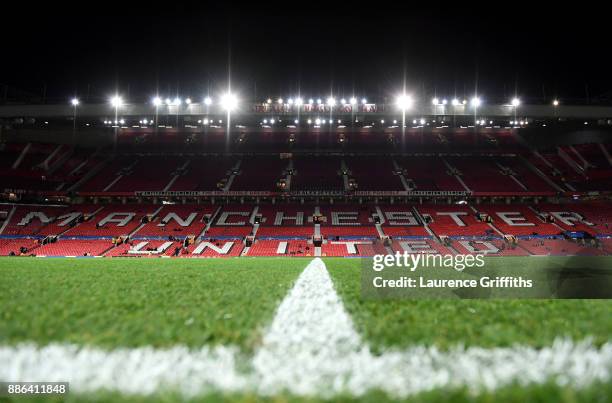 General view inside the stadium prior to the UEFA Champions League group A match between Manchester United and CSKA Moskva at Old Trafford on...