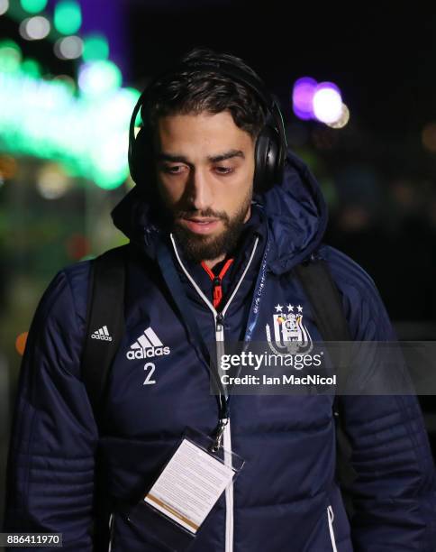 Josue Sa of RSC Anderlecht arrives for the UEFA Champions League group B match between Celtic FC and RSC Anderlecht at Celtic Park on December 5,...