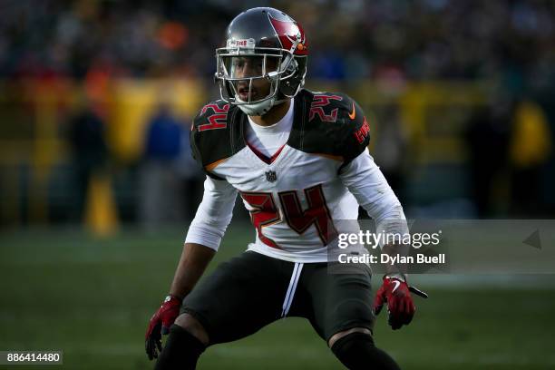 Brent Grimes of the Tampa Bay Buccaneers lines up for a play in the third quarter against the Green Bay Packers at Lambeau Field on December 3, 2017...