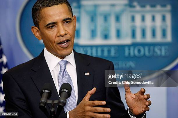 President Barack Obama speaks during a news conference in the James S. Brady Briefing Room at the White House June 23, 2009 in Washington, DC. Obama...