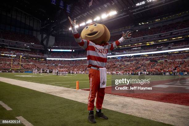 Big 10 Championship: Ohio State mascot Brutus Buckeye on field during game vs Wisconsin at Lucas Oil Stadium. Indianapolis, IN 12/2/2017 CREDIT: Jeff...