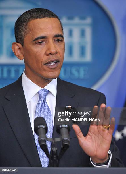 President Barack Obama speaks during a press conference June 23, 2009 in the Brady Briefing Room of the White House in Washington, DC. Obama said...