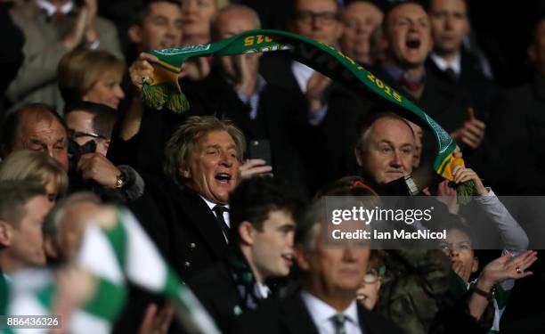 Rod Stewart looks on during the UEFA Champions League group B match between Celtic FC and RSC Anderlecht at Celtic Park on December 5, 2017 in...