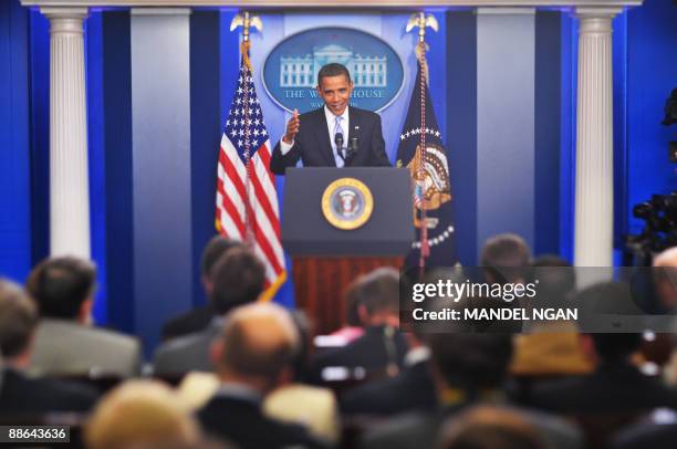 President Barack Obama speaks during a press conference June 23, 2009 in the Brady Briefing Room of the White House in Washington, DC. AFP...