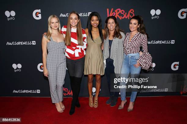 Maddie McCormick, Rachel DeMita, Camille Hyde, Julie Foundy, and Lea Michele attend AwesomenessTV's "Versus" event, in partnership with Gatorade, at...