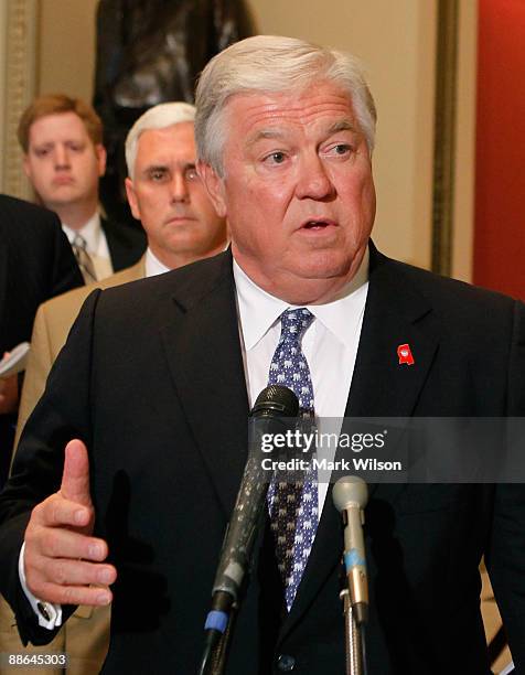 Mississippi Governor Gov. Haley Barbour speaks during a news conference with House Minority Leader John Boehner on Capitol Hill June 22, 2009 in...