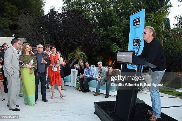 Actor Peter Fonda speaks at the 2009 Los Angeles Film Festival's Filmmaker Reception at the W Hotel Westwood on June 22, 2009 in Westwood, Los...
