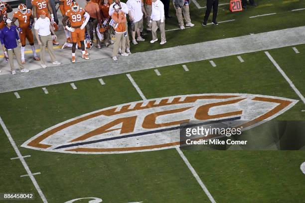 General view of an ACC Conference logo in Clemson Tigers colors during the ACC Football Championship matchup of the Clemson Tigers and the Miami...