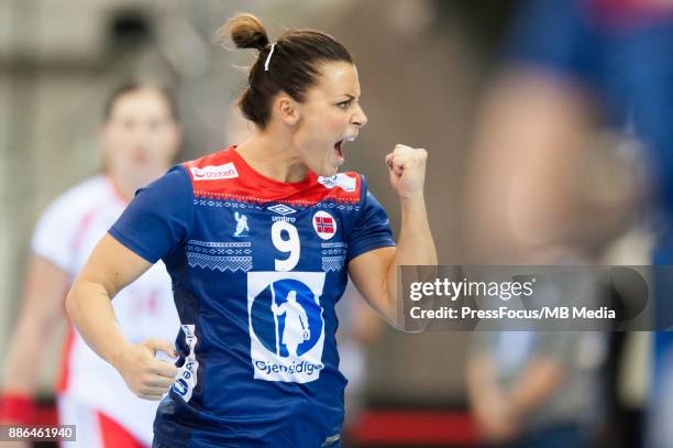 Nora Mork of Norway during IHF Women's Handball World Championship match between Norway and Poland on December 05, 2017 in Bietigheim-Bissingen,...