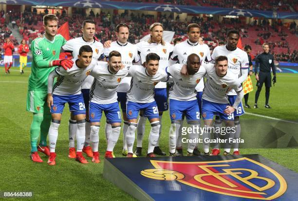 Basel players pose for a team photo before the start of the UEFA Champions League match between SL Benfica and FC Basel at Estadio da Luz on December...