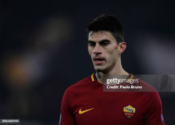 Diego Perotti of AS Roma looks on during the UEFA Champions League group C match between AS Roma and Qarabag FK at Stadio Olimpico on December 5,...