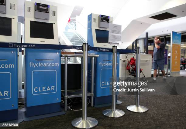 Clear kiosk sits vacant at San Francisco International Airport June 23, 2009 in San Francisco, California. New York based Verified Identity Pass Inc....