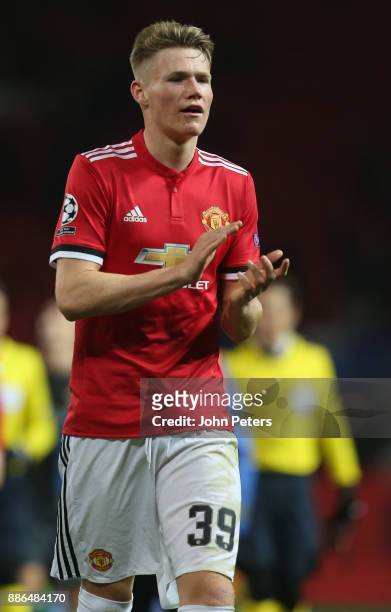 Scott McTominay of Manchester United walks off after the UEFA Champions League group A match between Manchester United and CSKA Moskva at Old...