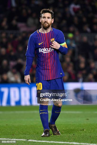 Lionel Messi of Barcelona during the UEFA Champions League group D match between FC Barcelona and Sporting CP at Camp Nou on December 5, 2017 in...