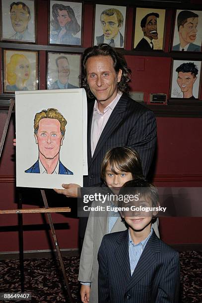 Steven Weber, Jack Weber and Alfie Weber attend Steven Weber's caricature unveiling at Sardi's on June 23, 2009 in New York City.