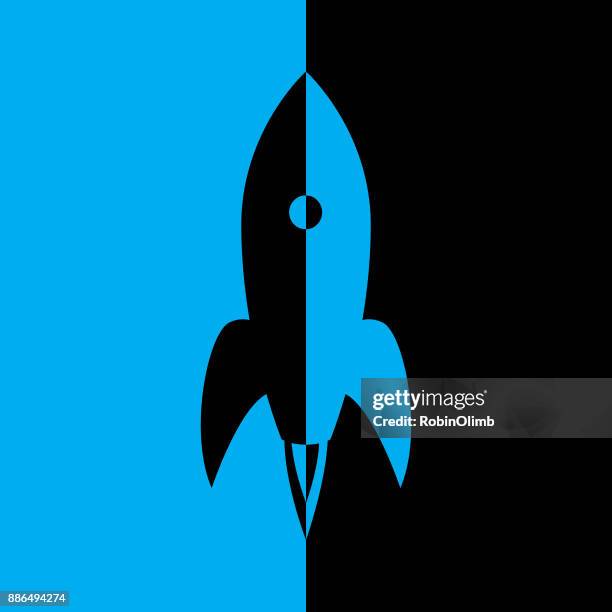 black and blue rocket icon - missile launch stock illustrations