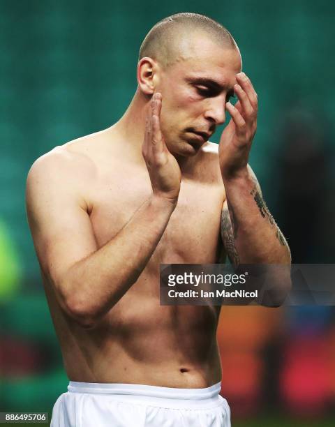 Scott Brown of Celtic look dejected after the UEFA Champions League group B match between Celtic FC and RSC Anderlecht at Celtic Park on December 5,...